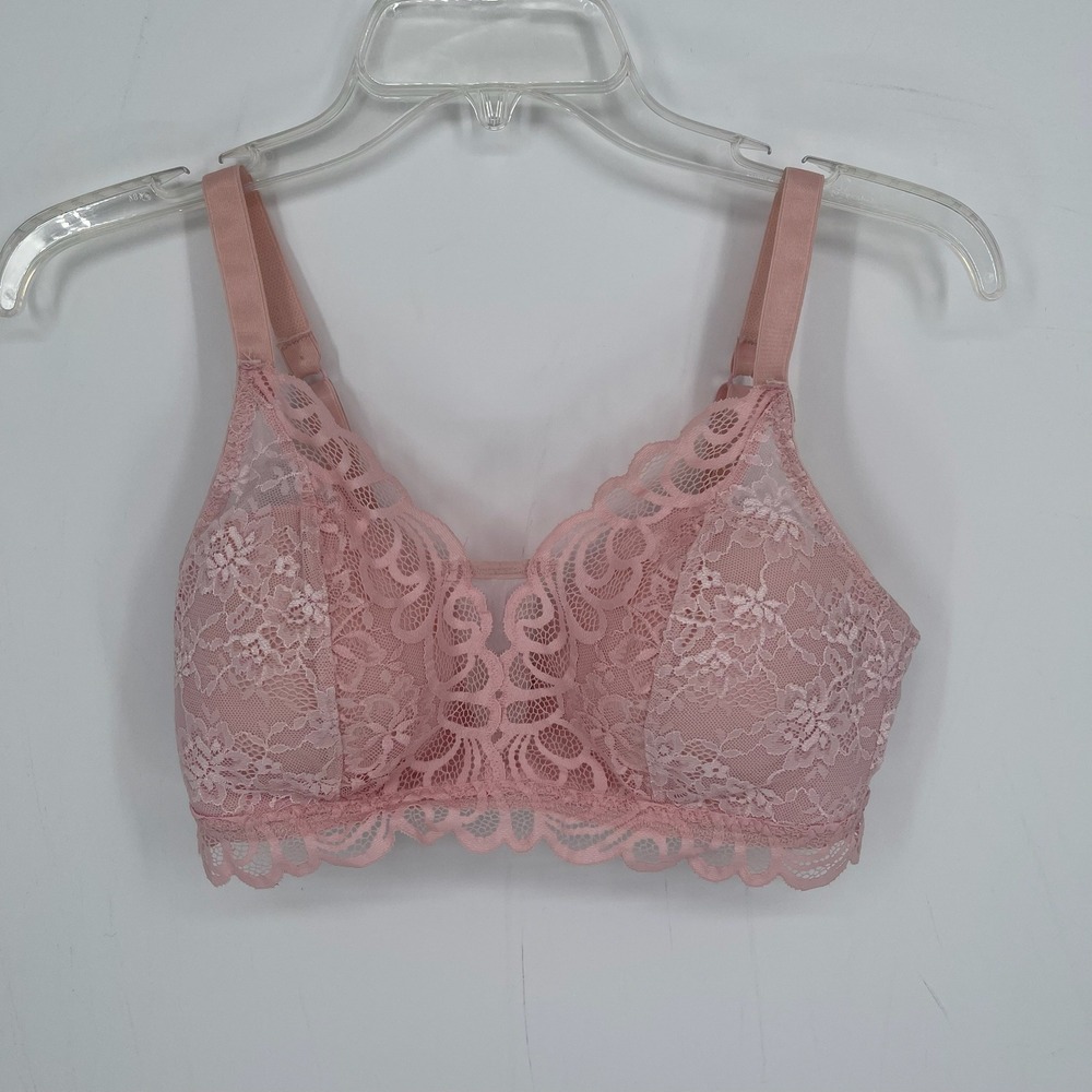 Bali Women's Pink Rose Floral‎ Desire All Over Lace Wirefree Bralette Bra Size L